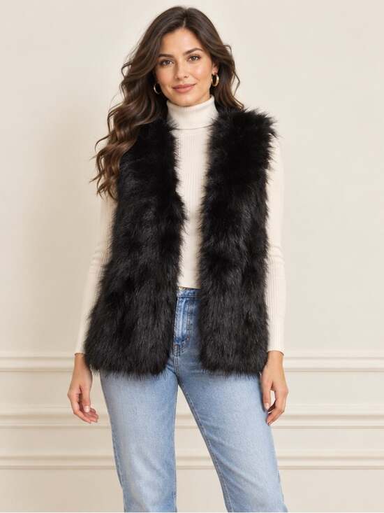 Jackets & Blazers - Black Faux Fur Vest Small – Mob Wife Glam Boho Halloween Layering